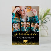 卒業式4写真実在金ゴールド 箔招待状 (立ち正面)