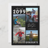 卒業式4写真手書き名 |白黒 案内状 (正面)