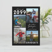 卒業式4写真手書き名 |白黒 案内状 (スタンド正面)