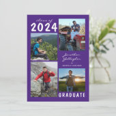 卒業式4写真手書き名 |紫（白） 案内状 (スタンド正面)