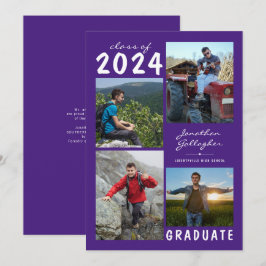 卒業式4写真手書き名 |紫(白) 案内状