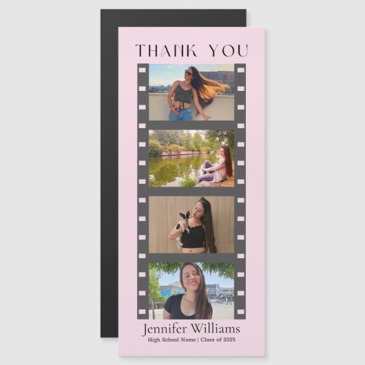 卒業式4枚の写真ブース感謝していあなたピンクの磁石 マグネット招待状 (正面/裏面)