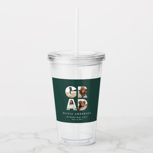 卒業式4枚の写真(モダン緑) アクリルタンブラー (正面)