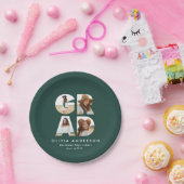 卒業式4枚の写真(モダン緑)  ペーパープレート (パーティー)