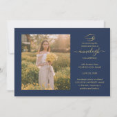 卒業式4 Photo Collage Navy Blue金ゴールドスクリプト 案内状 (裏面)