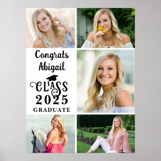 卒業式5フォトコラージュクラス年タイポグラフィ ポスター (正面)