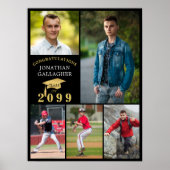 卒業式5フォトコラージュブラック金ゴールドキャップ ポスター (正面)