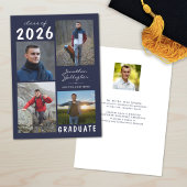 卒業式5写真手書き名ネイビーブルー 案内状