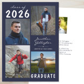 卒業式5写真手書き名ネイビーブルー 案内状