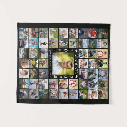 卒業式55フォトコラージュカスタムカラー背景 タペストリー (正面(横))