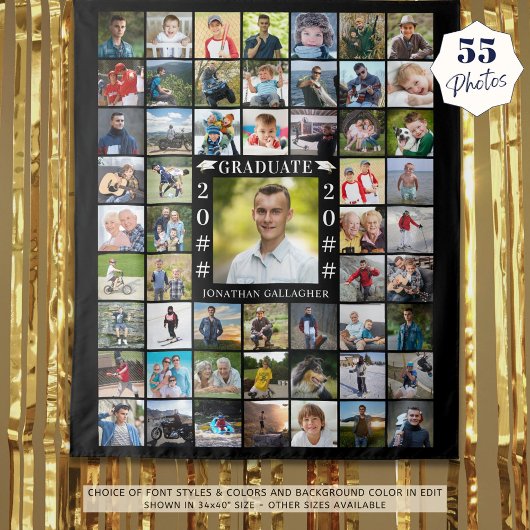 卒業式55フォトコラージュカスタムカラー背景 タペストリー