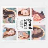 卒業式6フォトコラージュ黒スクリプトホワイト2023 フリースブランケット (正面(横))