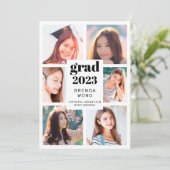 卒業式6フォトコラージュ黒スクリプトホワイト 案内状 (スタンド正面)