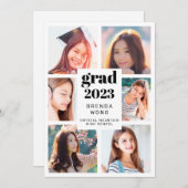 卒業式6フォトコラージュ黒スクリプトホワイト 案内状 (正面/裏面)