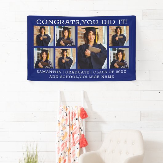 卒業式7フォトコラージュおめでとうグラード2025青 横断幕 (インサイチュ)
