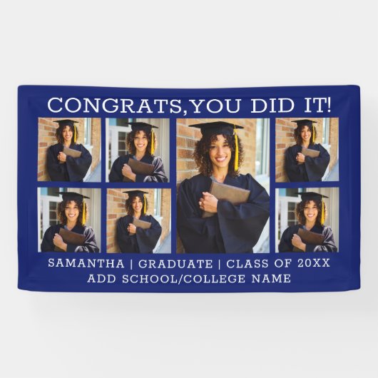 卒業式7フォトコラージュおめでとうグラード2025青 横断幕 (横)