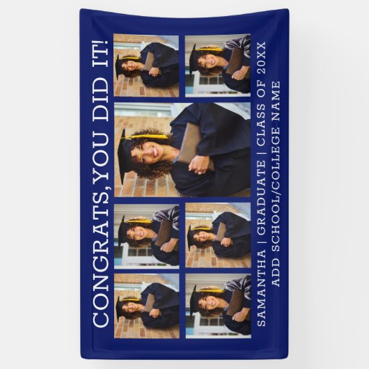 卒業式7フォトコラージュおめでとうグラード2025青 横断幕 (縦)