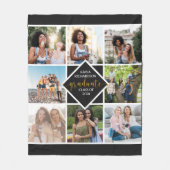 卒業式8フォトグリッドのコラージュ(黒と金ゴールド) フリースブランケット (正面)