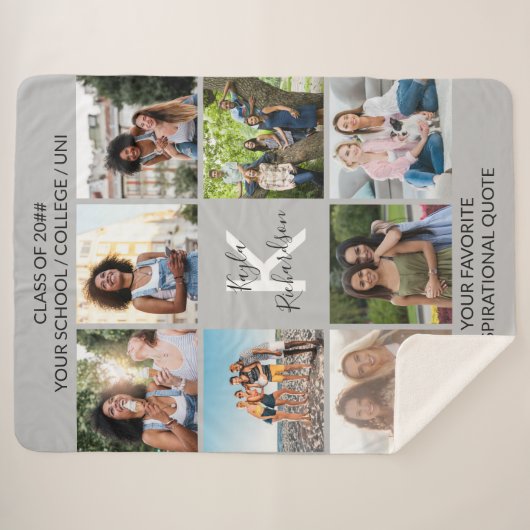 卒業式8フォトコラージュおよび引用文グレイ卒業 シェルパブランケット (正面(横))