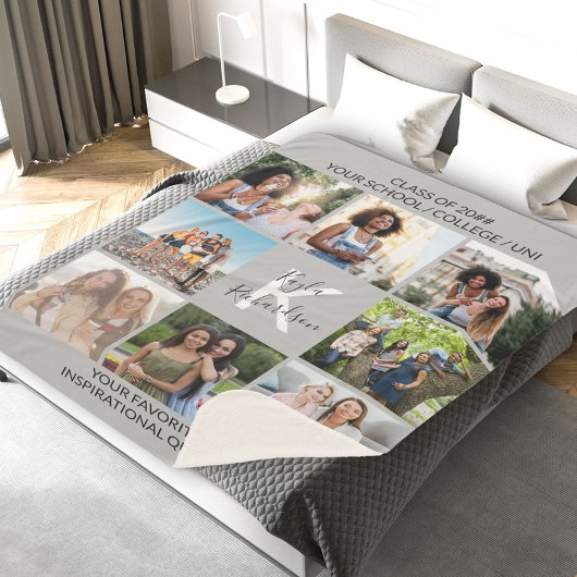 卒業式8フォトコラージュおよび引用文グレイ卒業 シェルパブランケット