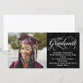 卒業式、エレガントなブラック卒業式 案内状 (正面/裏面)