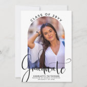 卒業式 エレガント スクリプト 卒業アーチ フォト 招待状 (正面)