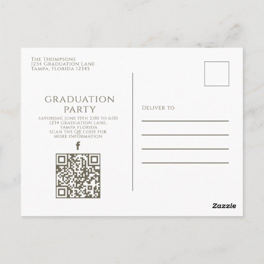 卒業式 エレガント ミニマル 3枚写真 QRコード ポストカード (裏面)