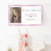 卒業式、カスタム写真撮影、ピンクと白 横断幕 (インサイチュ)