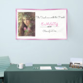 卒業式、カスタム写真撮影、ピンクと白 横断幕 (トレードショー)