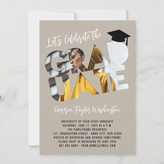 卒業式 カットアウト 写真 ニュートラル 卒業パーティー 招待状 (正面)