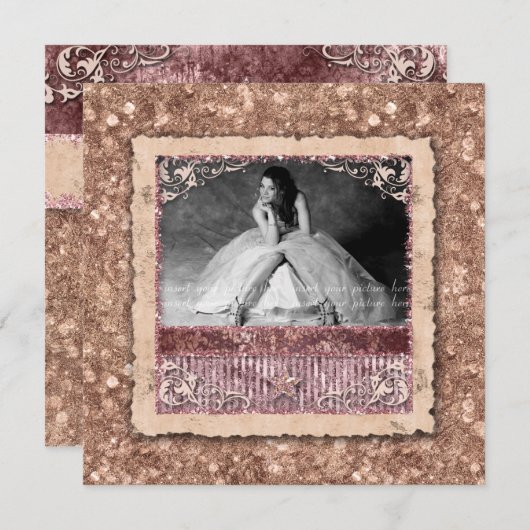 卒業式 クリスマス ローズゴールド スター 優秀賞 招待状 (正面/裏面)