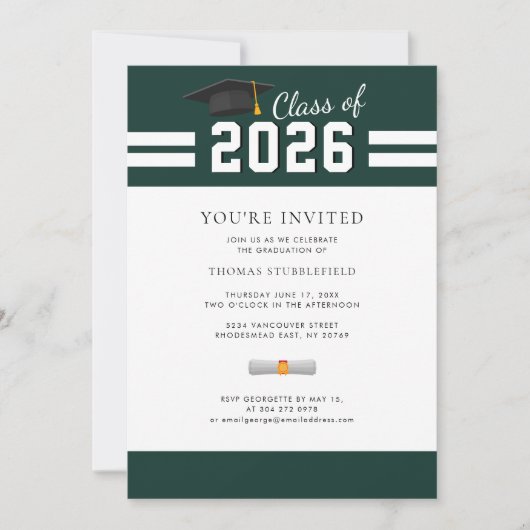 卒業式 グリーン カレッジ 卒業 2026 パーティー 招待状 (正面)
