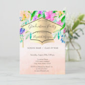 卒業式 ゴールドの卒業帽と春の花 招待状 (スタンド正面)