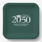卒業式 シンプル モダン ミニマリスト ダークグリーン ペーパープレート (正面)