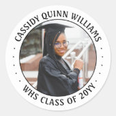 卒業式　シンプル　モノクロ　写真　クラス　年 ラウンドシール (正面)