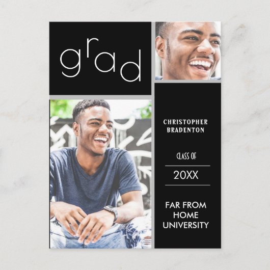 卒業式 デュアル フォト ブラック 発表 案内ポストカード (正面)