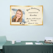 卒業式、ナース、金箔、カスタム写真 横断幕 (トレードショー)