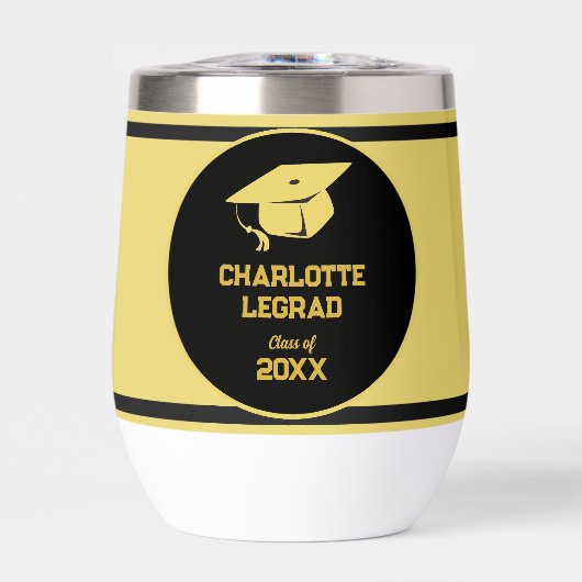 卒業式 パーソナライズ ブラック ゴールド キャップ (正面)