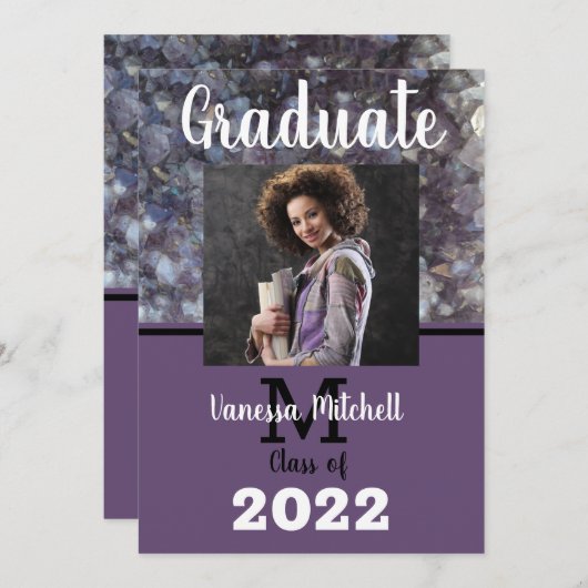 卒業式 パープル アメシスト 招待状 (正面/裏面)