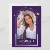 卒業式 パープル シルバー 太陽 月 星 卒業写真 招待状 (正面)