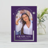 卒業式 パープル シルバー 太陽 月 星 卒業写真 招待状 (スタンド正面)