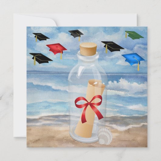 卒業式 - 「ビーチへの招待状 in a Bottle」 - SRF 招待状 (正面)