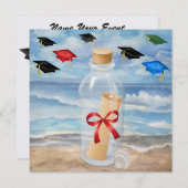 卒業式 – 「ビーチ招待状in aボトル」 - SRF 招待状 (正面/裏面)