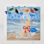 卒業式 – 「ビーチ招待状in aボトル」 - SRF 招待状 (正面/裏面)