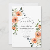 卒業式 ピンクの花とグリーン 招待状 (正面)