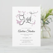 卒業式 ピンクの蝶のグラデーション カリグラフィー シック 招待状 (スタンド正面)