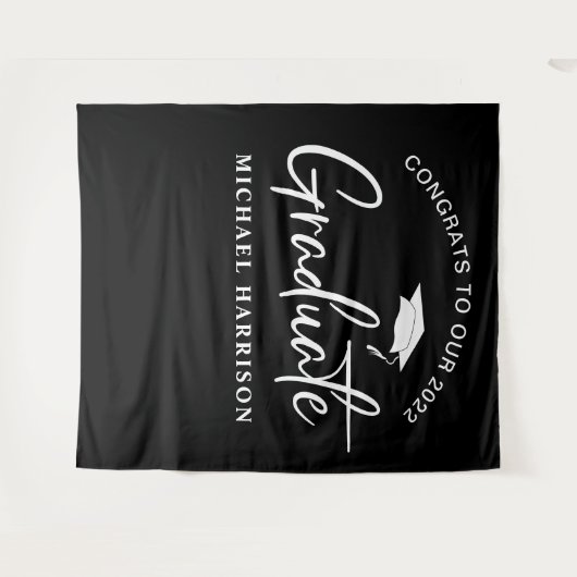 卒業式 フォトブース 背景 黒 タペストリー (正面(横))