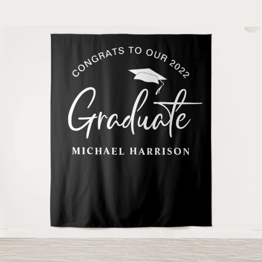 卒業式 フォトブース 背景 黒 タペストリー (正面)