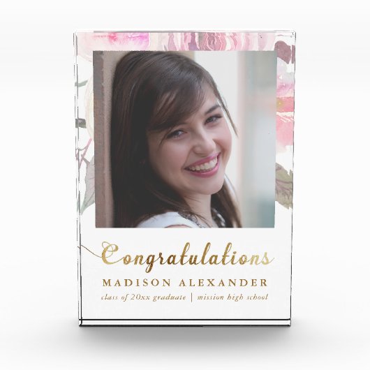 卒業式 フラワーミモザーと写真と名前 フォトブロック (正面)