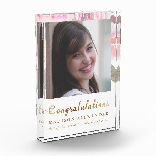 卒業式 フラワーミモザーと写真と名前 フォトブロック (左)